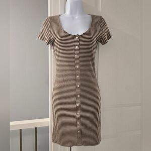 Heart Hips Stretchy Brown Striped Mini Dress. Size Small.